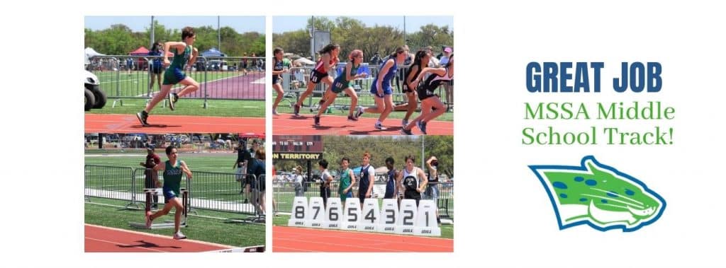 Four pictures together of MSSA Middle School Track teams running.