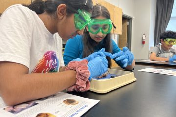 middle school students dissecting